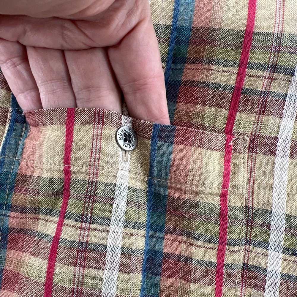 Kuhl Shirt Mens XL Karib Brown Plaid Button Up Shirt Linen/Cotton Blend - Picture 3 of 12